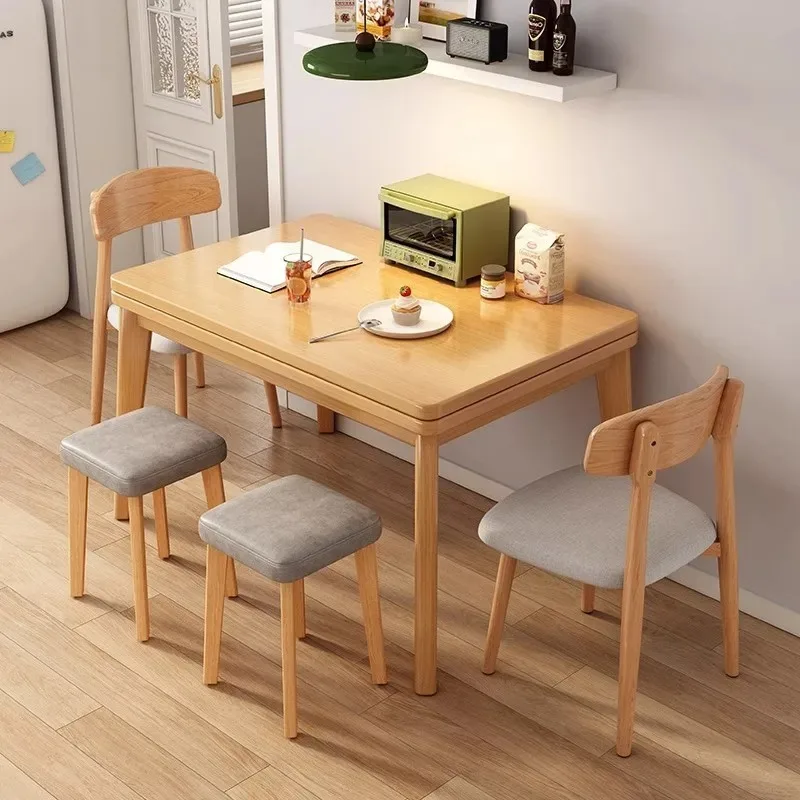 

Folding dining table Household small apartment retractable does not take up space Solid wood legs Multifunctional table
