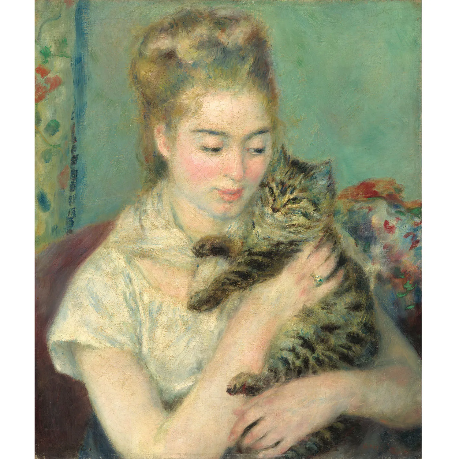 Pierre-Auguste Renoir paintings,Woman with a Cat,World famous oil painting reproduction,Hand-painted art painting on canvas