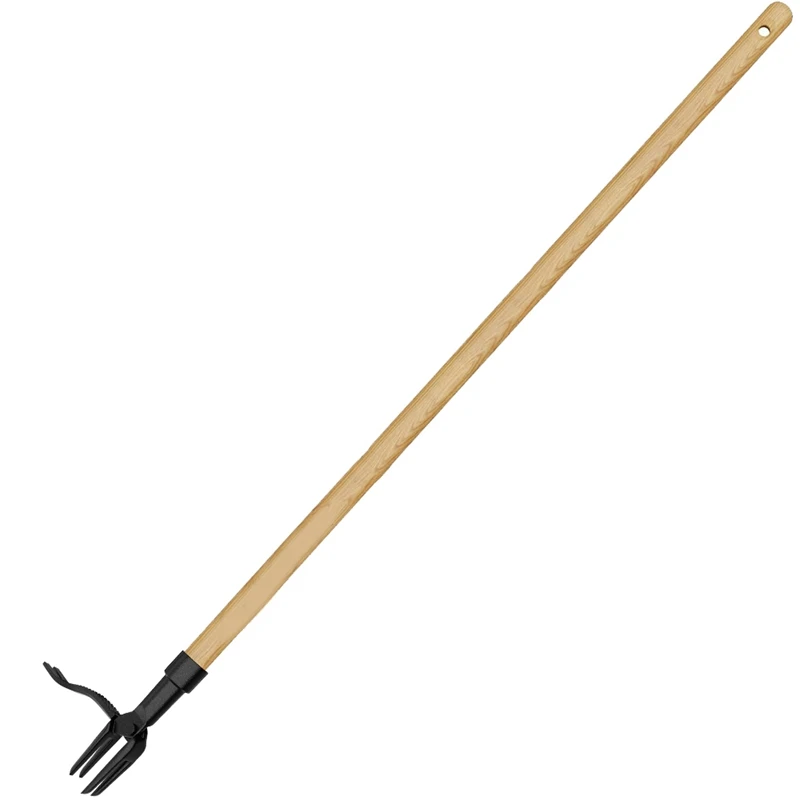 Stand-Up Weed Puller With Wood Long Handle, Root Remover For Garden Care, Easily Remove Weeds Without Bending