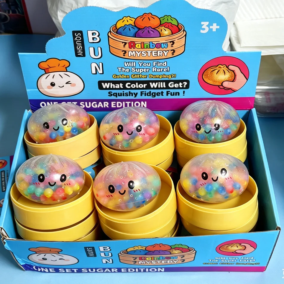 Hot 1-12pcs Colorful Bubble Dumpling Squeeze with Steamer Soft TPR Dough Ball Decompression Fidget Toy Funny Creative Bun Gifts