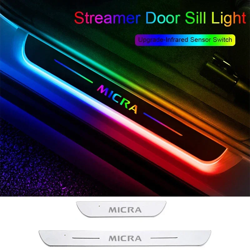 Acrylic Car LED Door Welcome Pedal Streamer Light for Nissan Micra Front Rear Threshold Decorative Strip Lamp Accessories