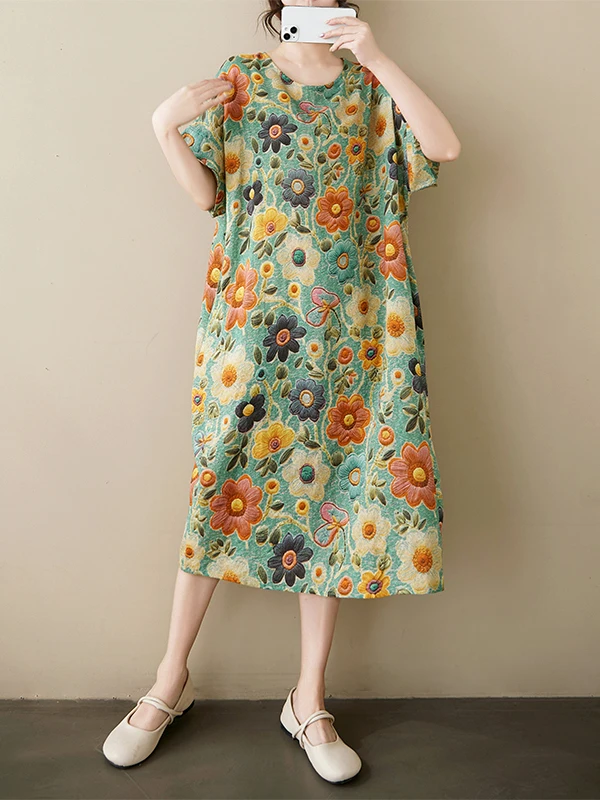 

Летнее платье для похудения больших размеров из хлопка и льна длиной до колена, повседневная юбка трапециевидной формы с принтом ort Sve round Ne Dr