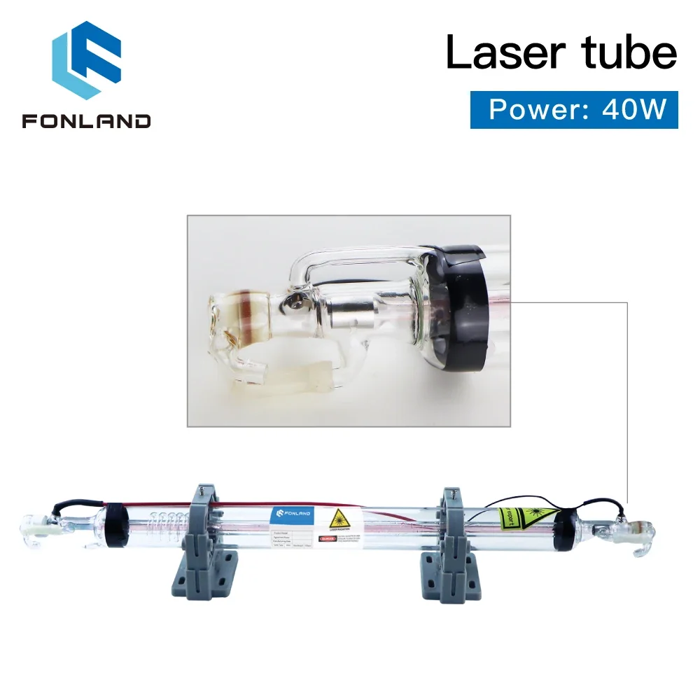 Imagem -02 - Fonland Tubo Laser Co2 40w Comprimento 700 mm Lâmpada Laser de Vidro para Máquina de Corte e Gravação a Laser Co2 Série K40 Garantia de Danos