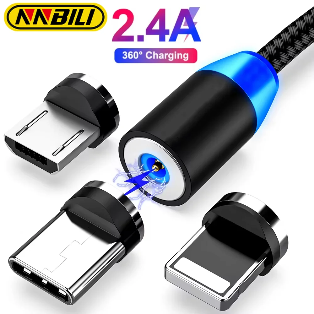 NNBILI Светодиодный магнитный USB-кабель Кабель для быстрой зарядки типа C Магнитное зарядное устройство Кабель Micro USB для зарядки данных Кабель для мобильного телефона USB-шнур