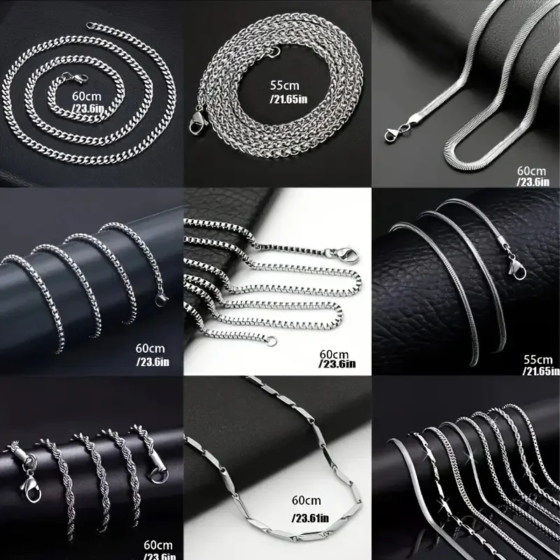 8Pieces Men Stainless Steel Necklace Set Stylish & Durable Accessories for Casual Wear ldeal Gift for Trendsetters view 3
