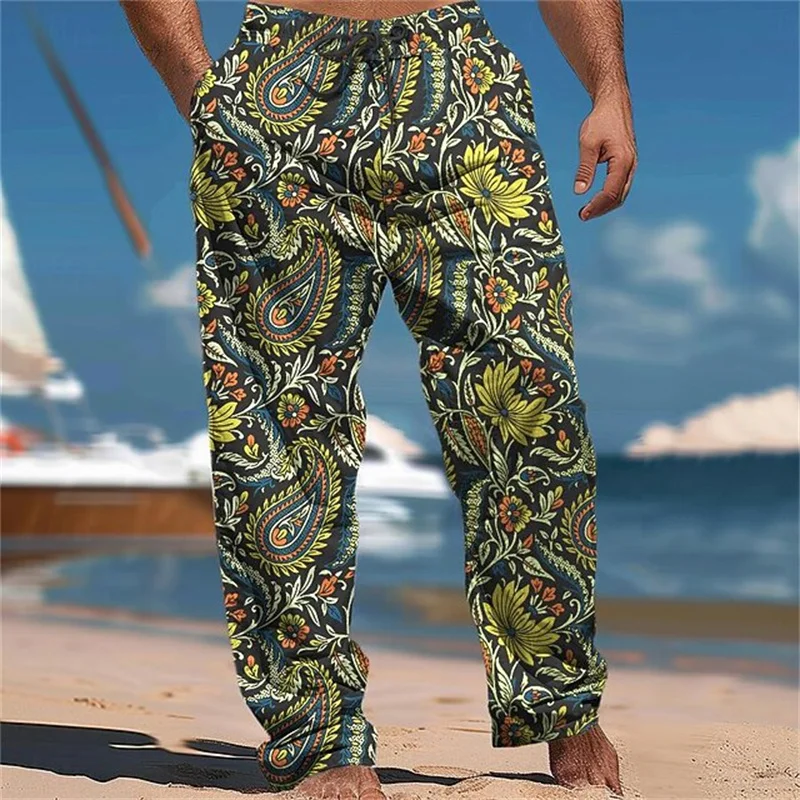 Retro Ethnic-Print Men's Casual Pants Loose-Fit Pants for The Beach and Travel Street-Style Loose-Fit Men's Long Pants