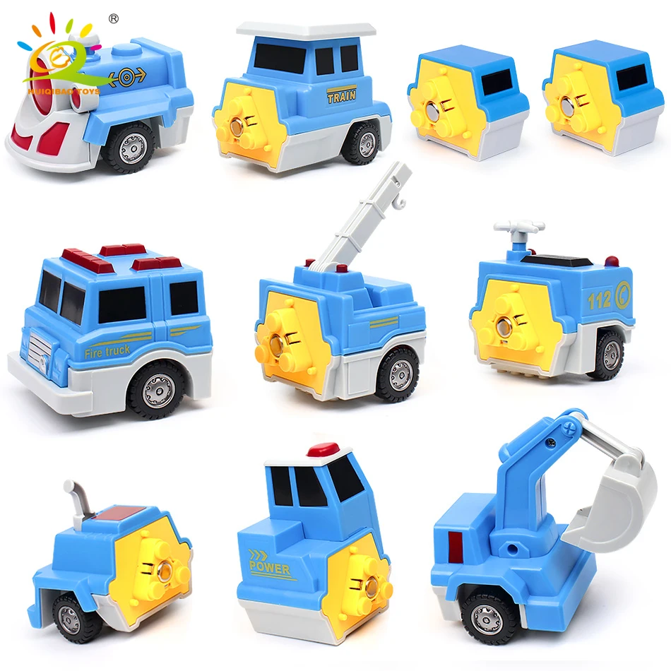 10PCS ingegneria delle costruzioni escavatore blocchi magnetici fai da te treno magico camion veicolo giocattoli educativi per bambini