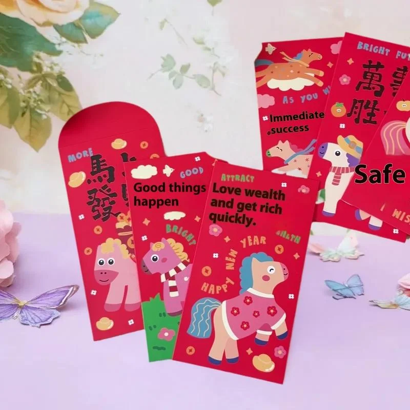 6Pcs/set Cartoon Creativity Chinese New Year Money Envelope Lucky Red Pockets 2026 Horse Year Spring Festival Red Envelope