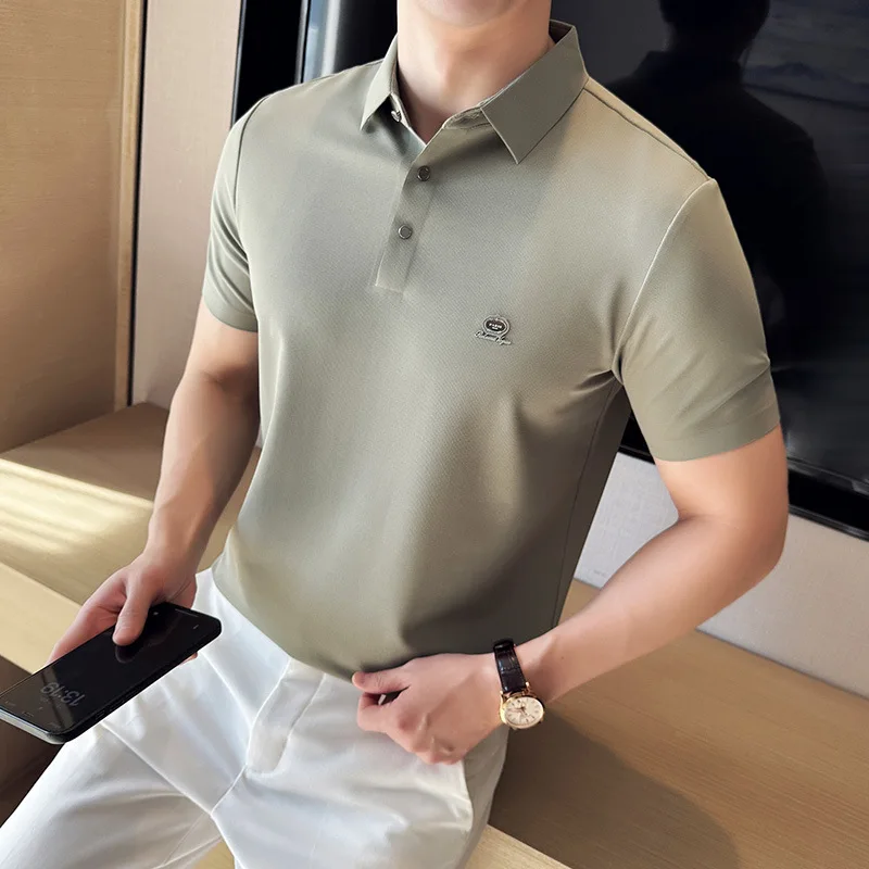BOWEYLUN الهراء الأعمال عادية قصيرة الأكمام قميص بولو الرجال مريحة تنفس تمتد بلون قمم تي شيرت للذكور