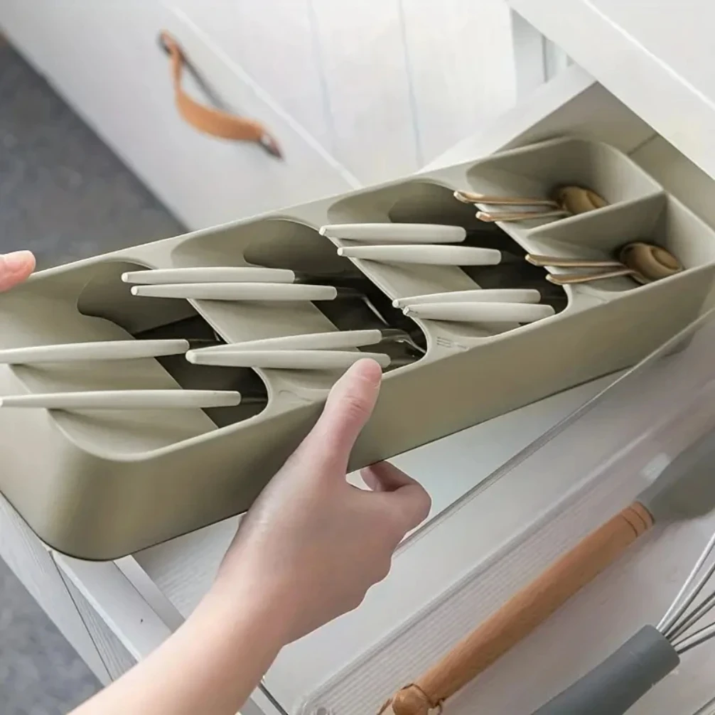 NBNB Multi-purpose Cutlery Storage Tray Cutlery Fork Spoon Compartmentalized Organizer Kitchen Drawer Categorized Storage Boxes