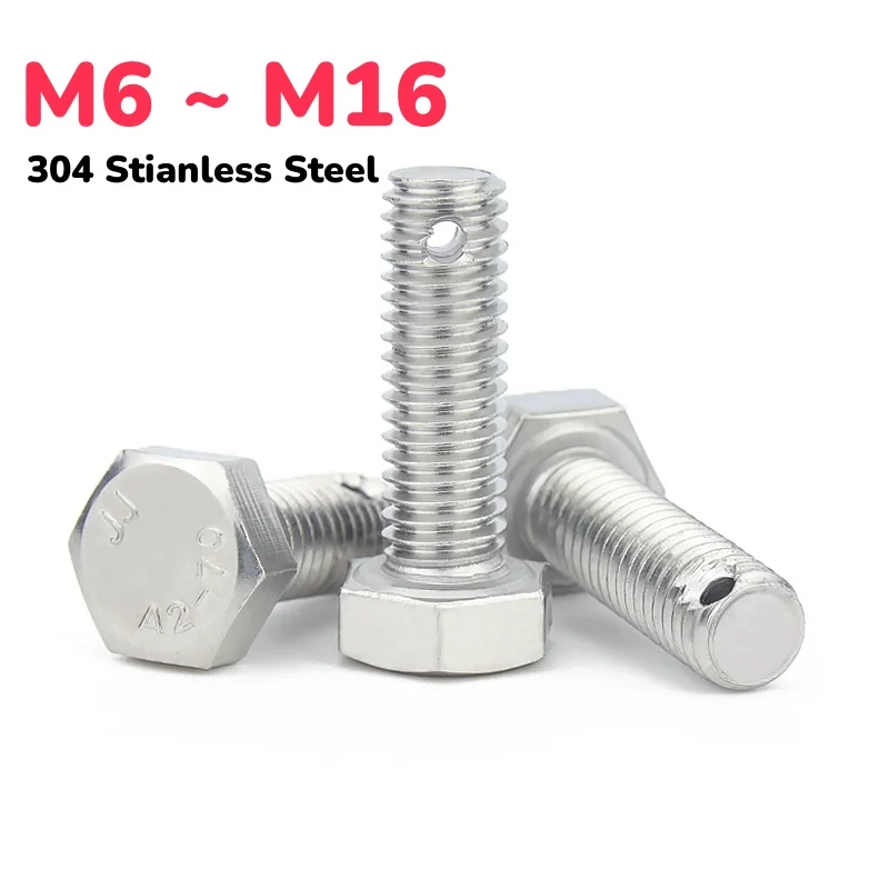

304 Stianless Steel External Hex Hexagon Head Screws Tail With Holes Perforated Bolt M6 M8 M10 M12 M14 M16