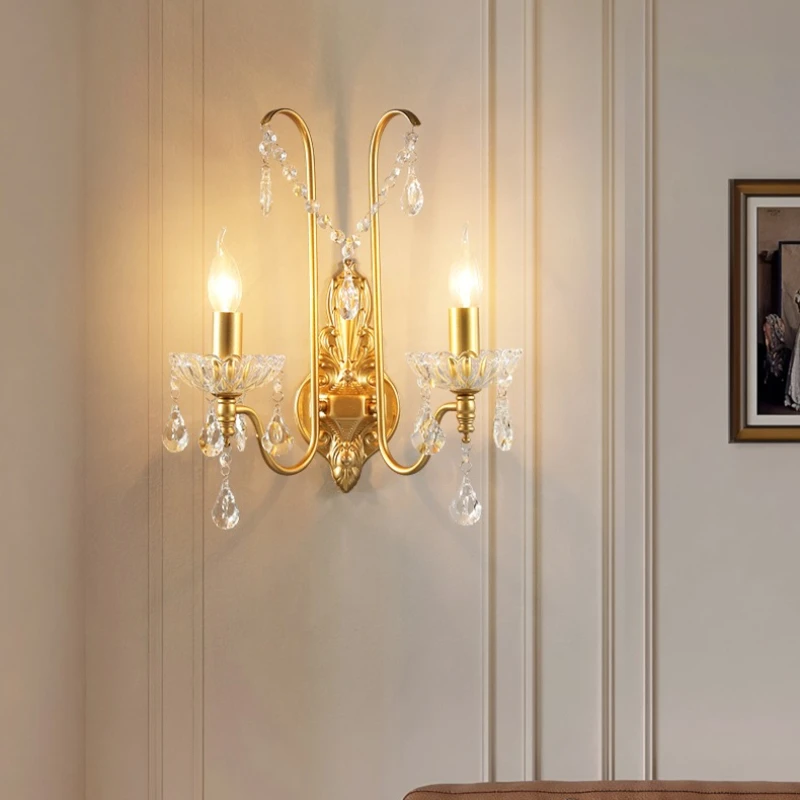 

Французский Ретро Хрустальный Настенный Светильник Золотой Железный Дизайн Светодиодный Светильник для Виллы Коридор Гостиная Украшения Спальня Прикроватное Освещение
