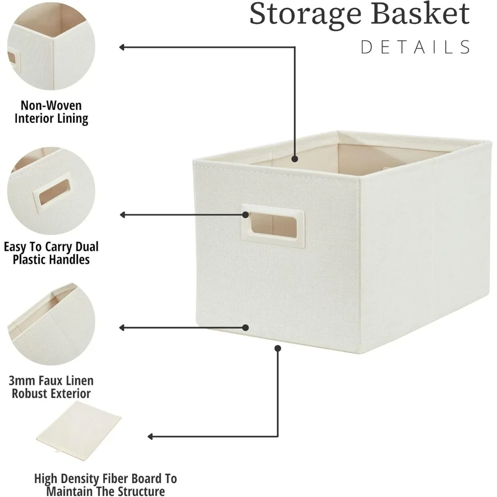 صناديق تخزين قماشية قوية للأرفف - مثالية لتنظيم الألعاب والملابس والكتب (مجموعة من 3 قطع، بيج)