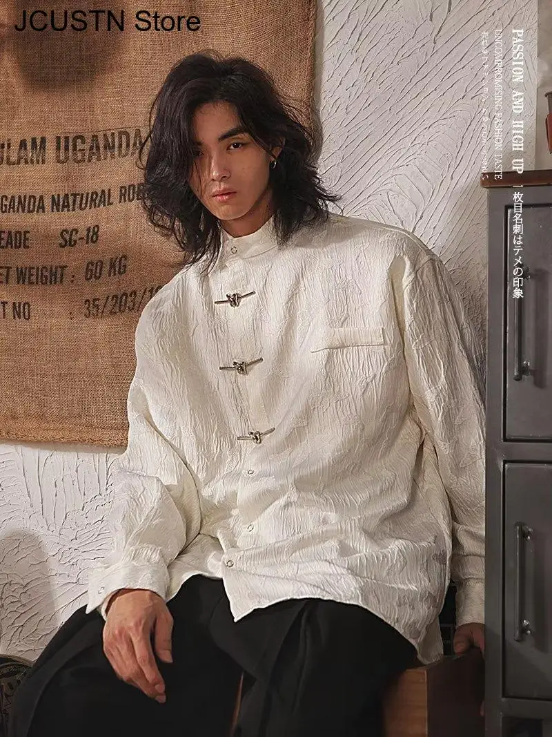 New Chinese Style Tang Clothes Fashion Butterfly Button Down Shirt Male Long Sleeve Jacket Spring Autumn Streetwear Jacquard