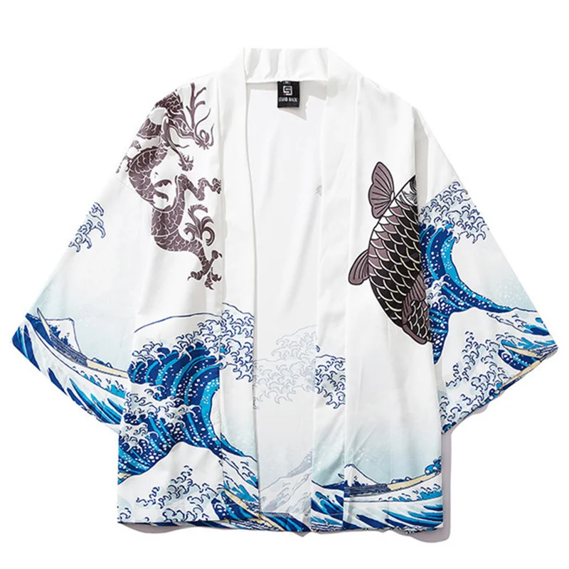الغيوم المحيط موجات طباعة قميص الملابس التقليدية هاوري تأثيري كيمونو النساء الرجال اليابانية الآسيوية الشارع الشهير سترة يوكاتا