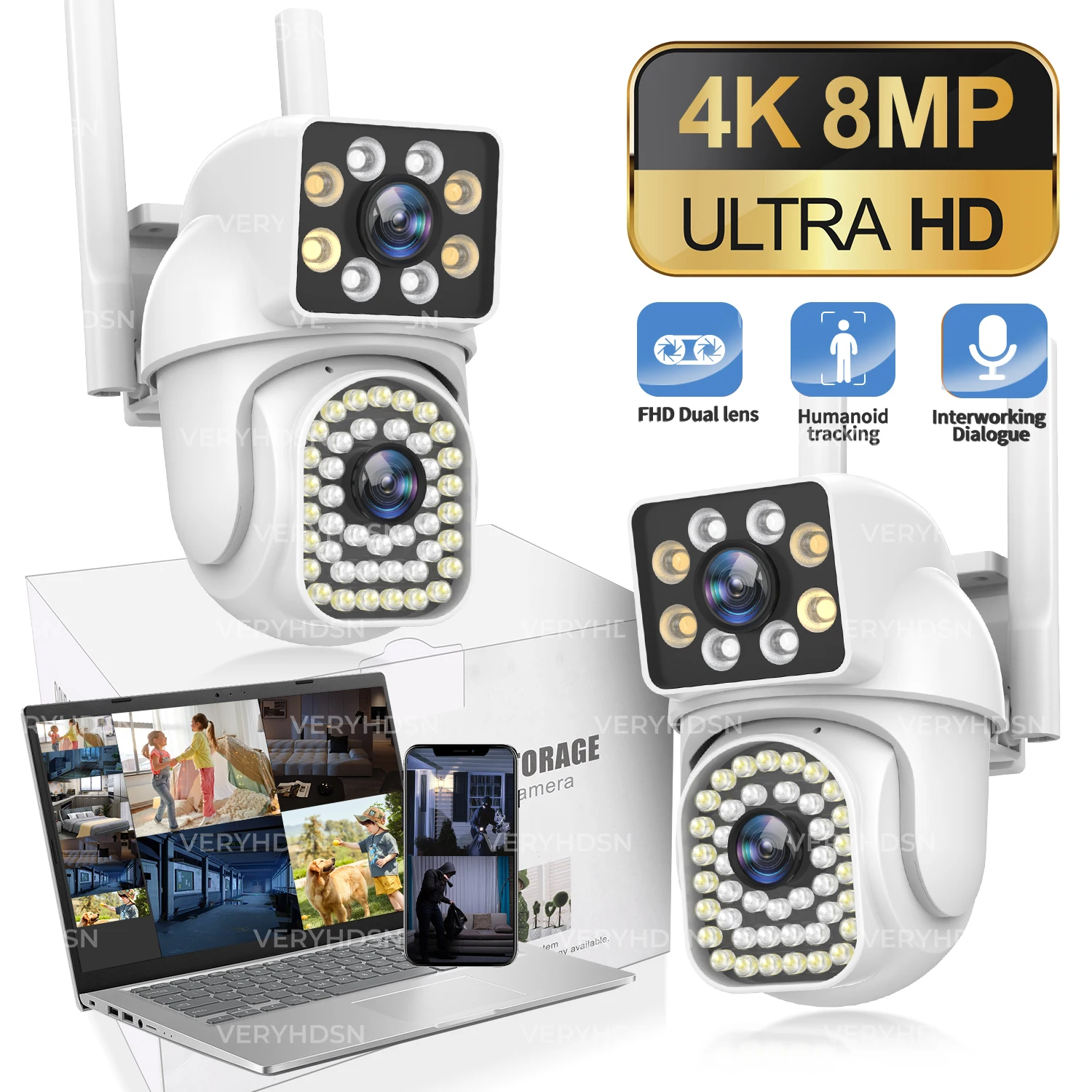 

8MP 4K PTZ Wifi Camera Dual Lens Dual Screen with Ai Human Detect Auto Tracking Wireless Outdoor Security Surveillance CCTV Cam