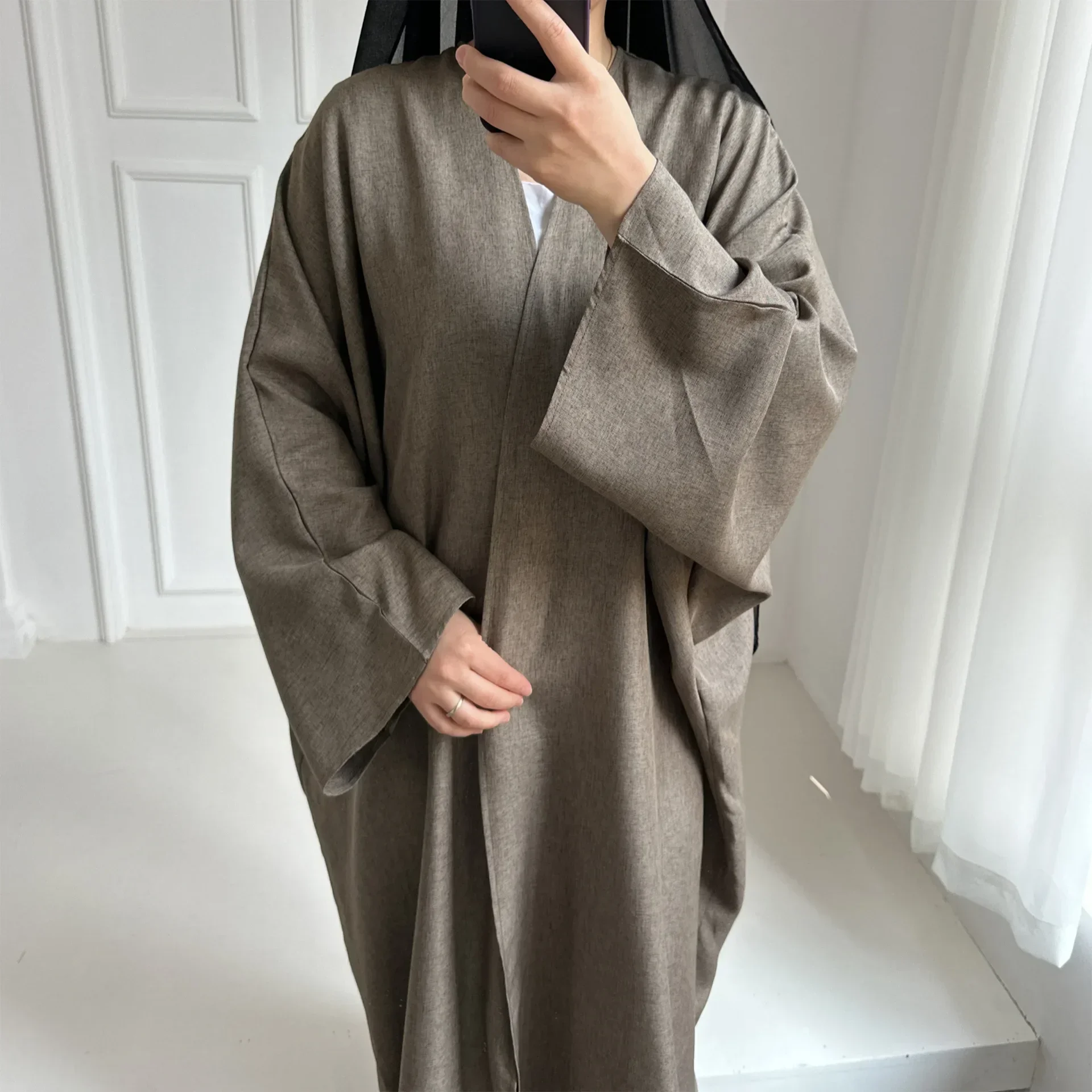 Eid Abayas Abiertas para mujer Dubai 2023 liso casual algodón Lino Abaya Kimono Turquía musulmán Hijab vestido traje islámico Kaftan Robe