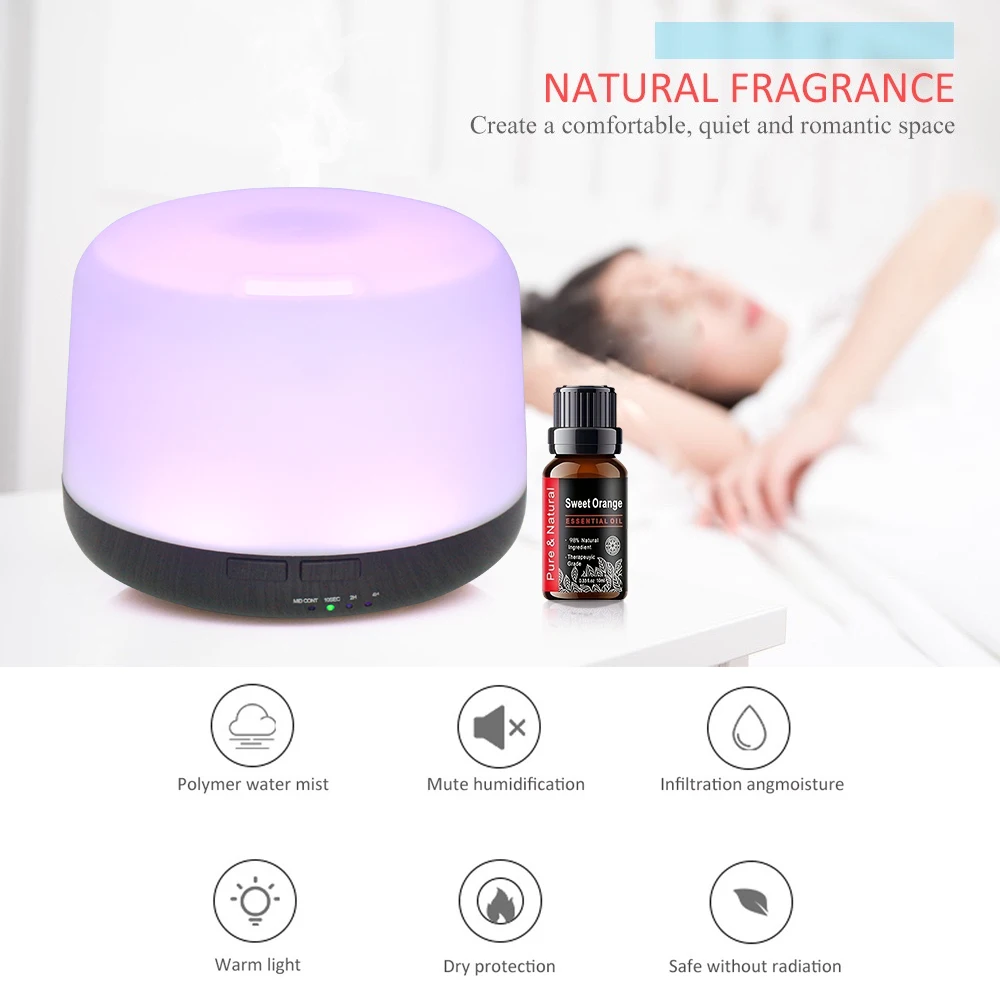 

500ml Ultrasonic Essential Oil Diffuser with Remote Control Quiet Aromatherapy Humidifier for Home Office Large Room