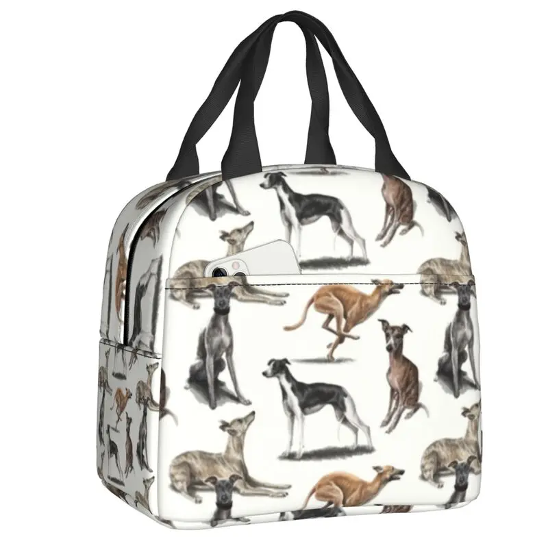 Bolsa tote de almoço isolada personalizada para festa de jardim galgos lurcher para mulheres, refrigerador quente, lancheira térmica, acampamento ao ar livre, viagem