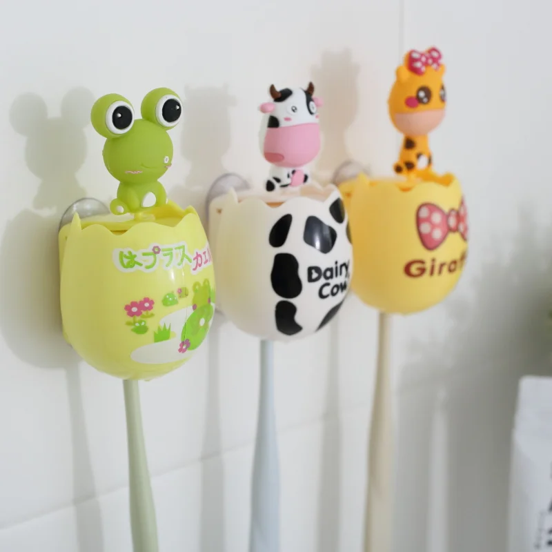 Cute Animal Egg-Shaped Children Toothbrush Holder Double Suction Cup Household Bathroom Toothbrush Holder Children\'s Toiletries