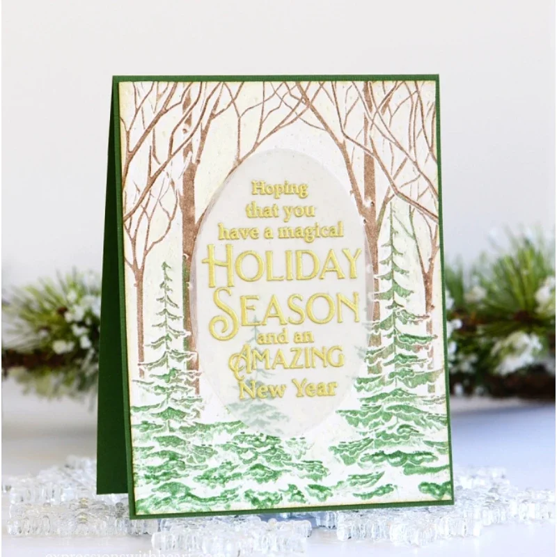 Snow Forest 3d Embossed Folder For Handmade Brick Wall Pebble Leaf And Letter Background Greeting Card Clipbook 2022 New