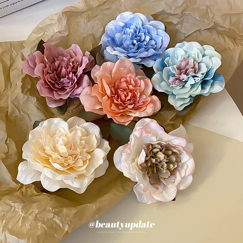 9cm Peony Hair Clip Antique Romantic Side Clip Gradient Flowers Duckbill Clip Hair Pin Woman Headwear Barrette Bridal Headdress