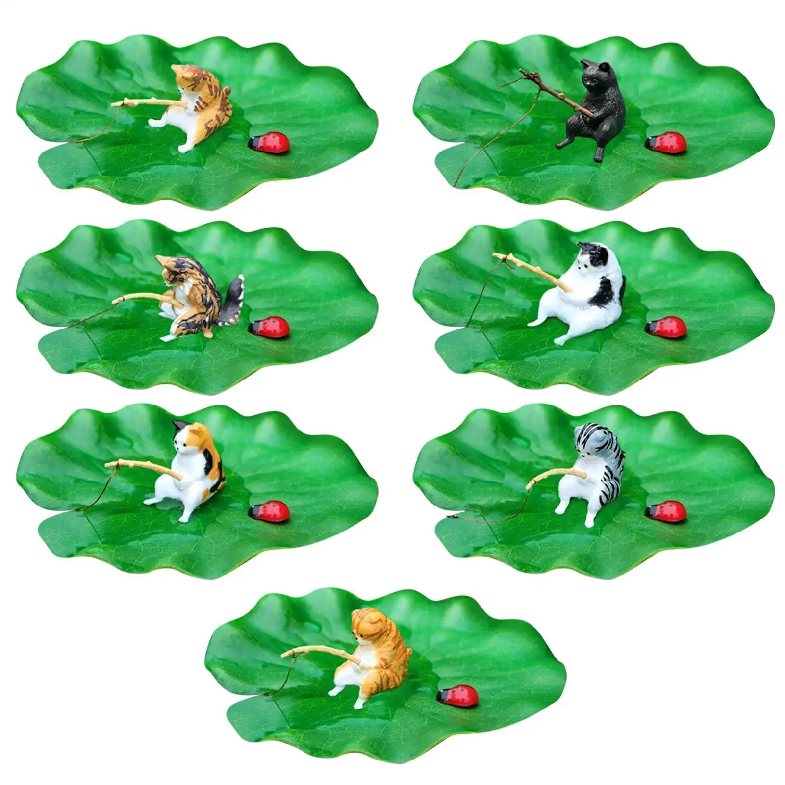 Mini Floating Cat Fishing Lotus Leaf Aquarium Model Decoration Resin Fish Tank Landscaping Betta Fish Tank Decorative Ornament