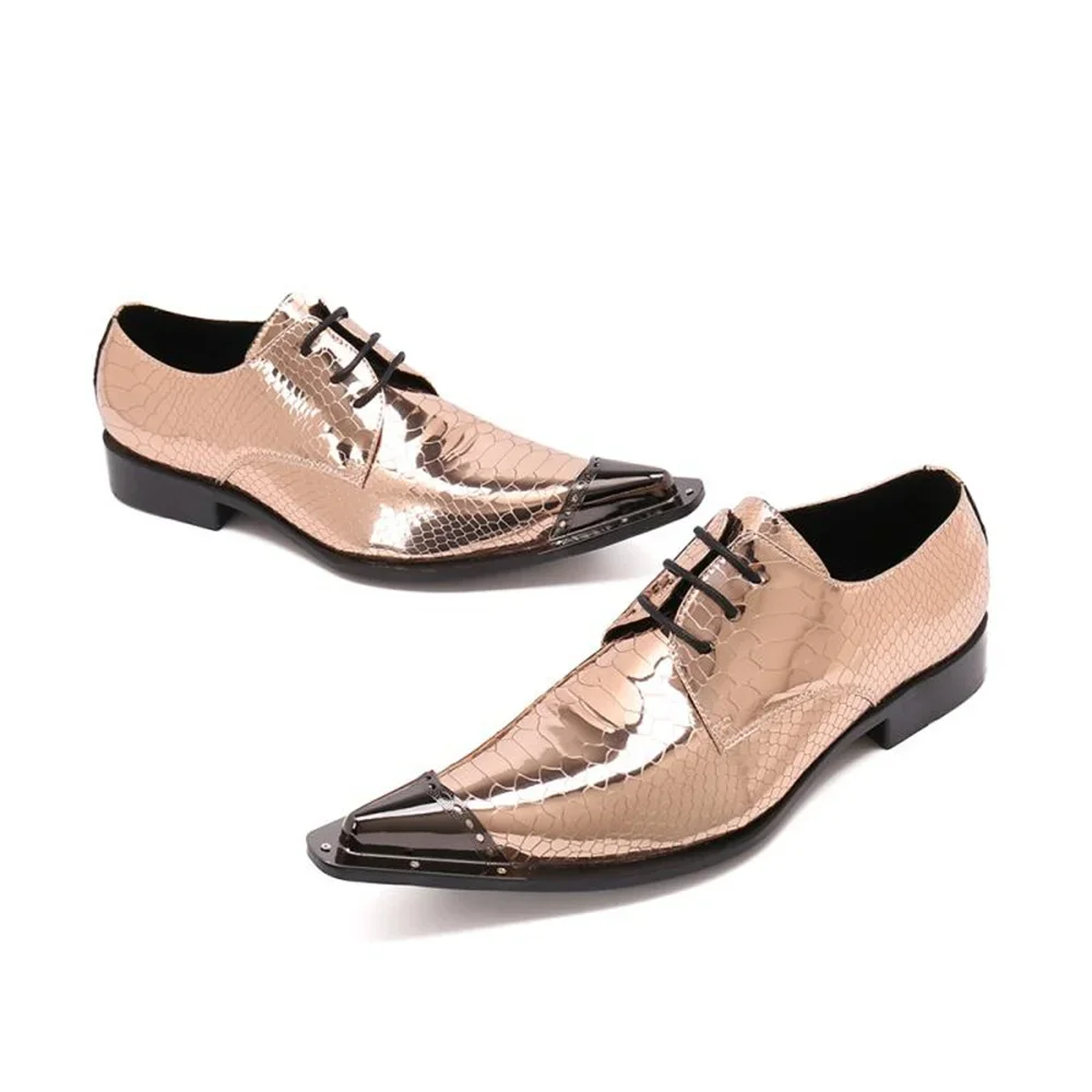 Brogue Leather Shoes Mens Snake Pattern Retro Business Pointed Toe Lace Up Trendy Dress Wedding