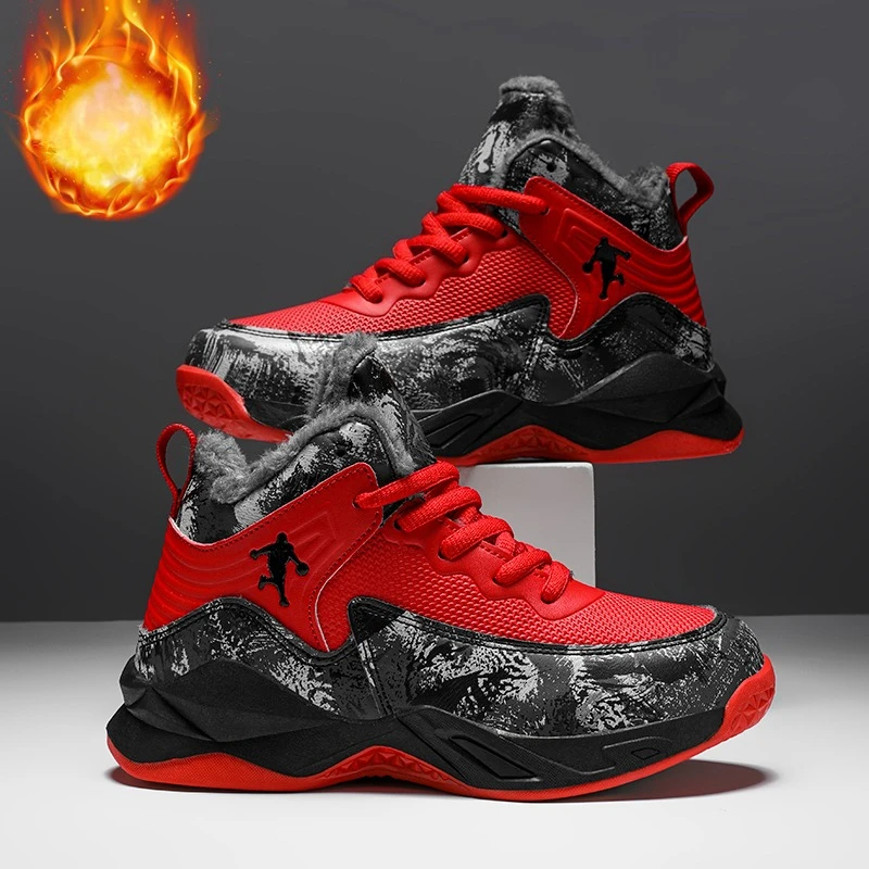 Outdoor Warm Casual Sneaker Winter Children's Plush Basketball Shoes Boys Fashion Trendy Shoes Youth Anti Slip Running Shoes