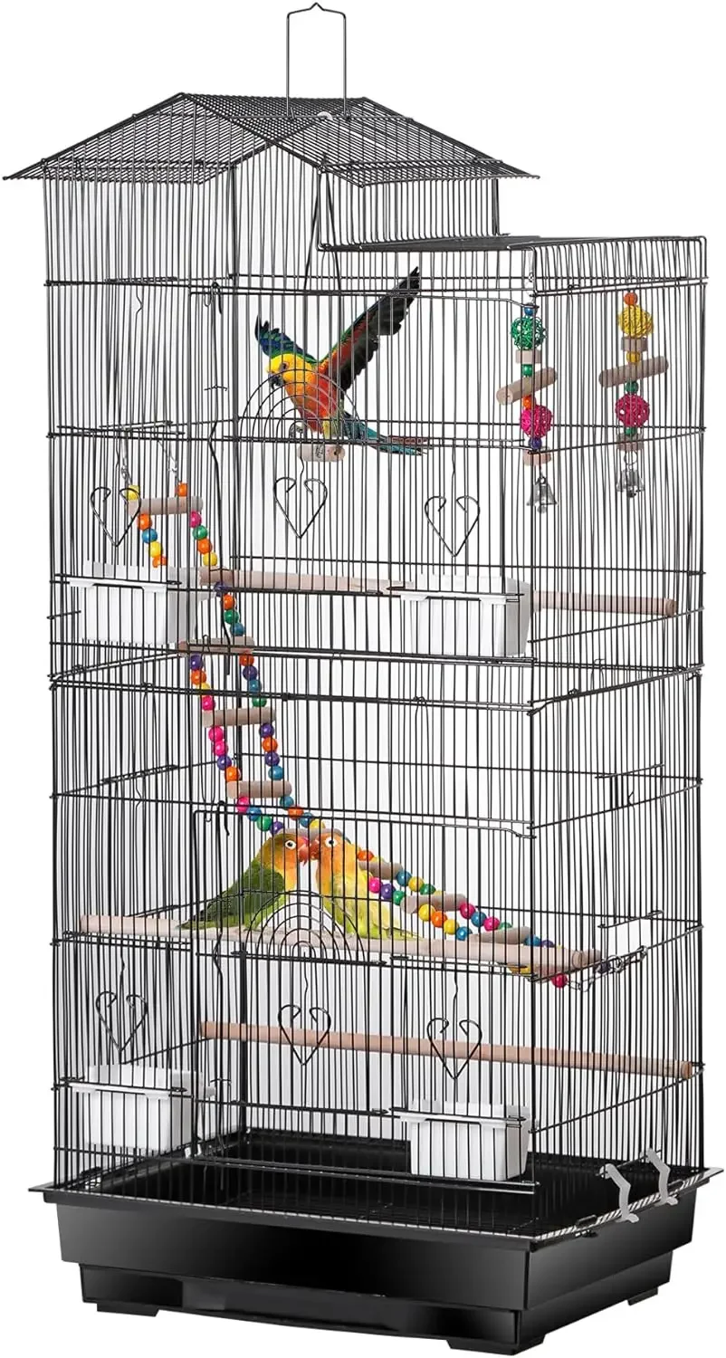 

39-inch Roof Top Large Flight Parrot Bird Cage for Small Quaker Cockatiel Canary Sun Parakeet Green Cheek Finch Budgie