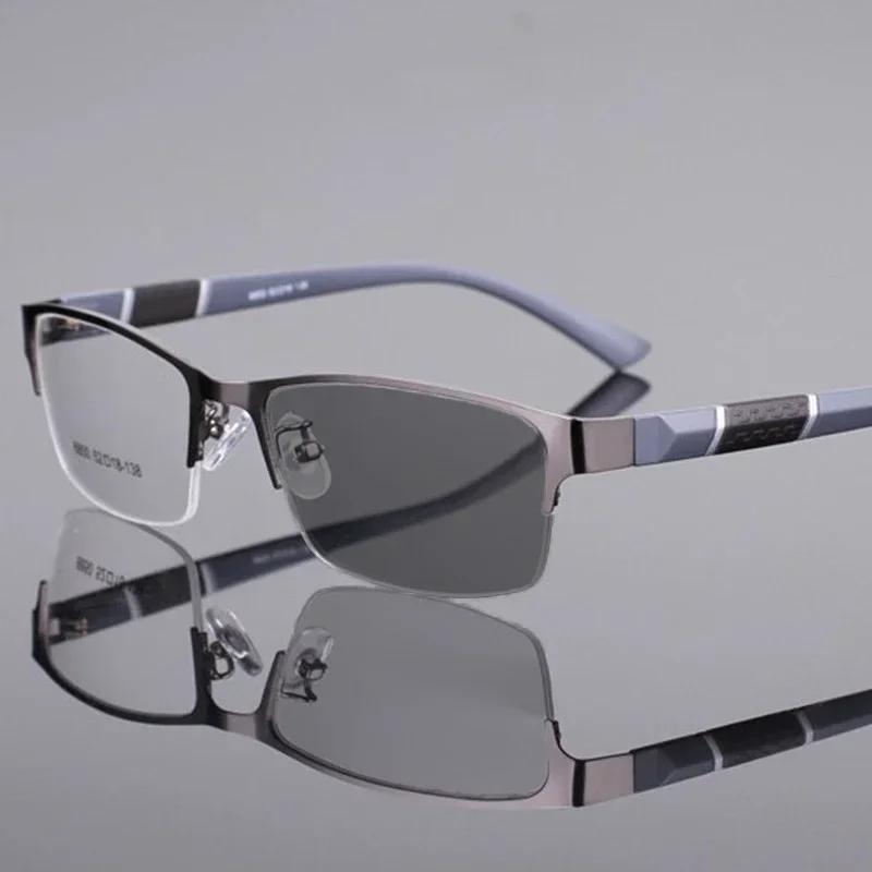 Metall Business Photochrome Myopie Brille Klassische Halb Rahmen Anti-blau Licht Brillen Outdoor High Definition Nahe Anblick Gläser – Detail 5