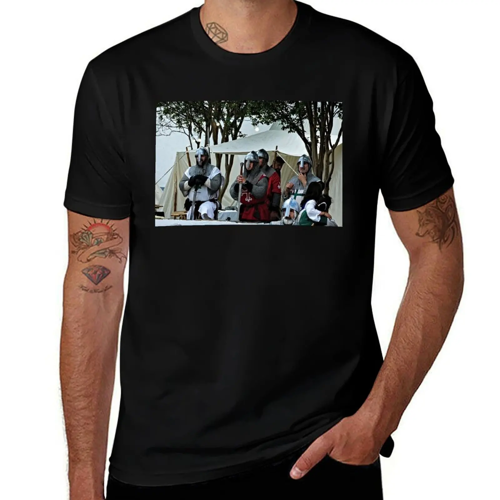 

Medieval Knights Standing in front of a White Tent T-Shirt aesthetic clothes Blouse basketball graphic tees mens workout shirts