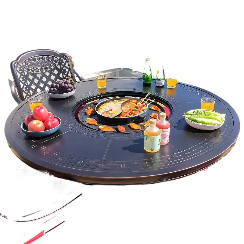 

BBQ courtyard outdoor terrace garden smokeless electric grill household cast aluminum table and chair combination