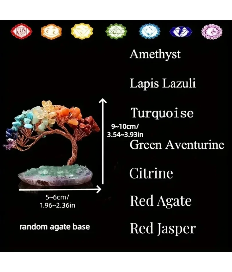 1pc Natural colorful crystal crushed stone Fengtail tree crystal agate piece base copper wire winding fortune tree ornament