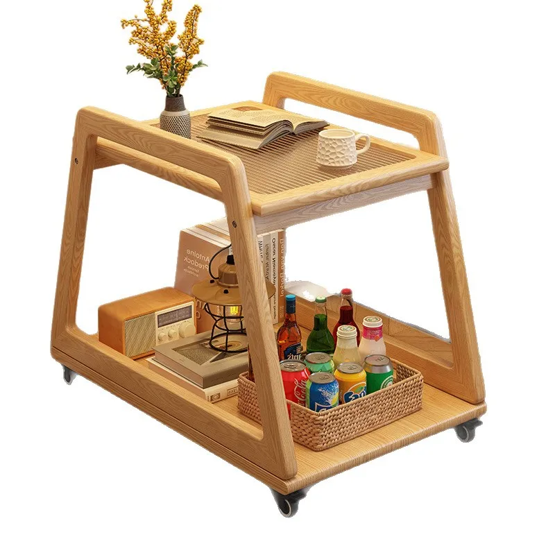 

Solid wood movable coffee table minimalist medieval style trolley living room sofa side cabinet bedside with wheels