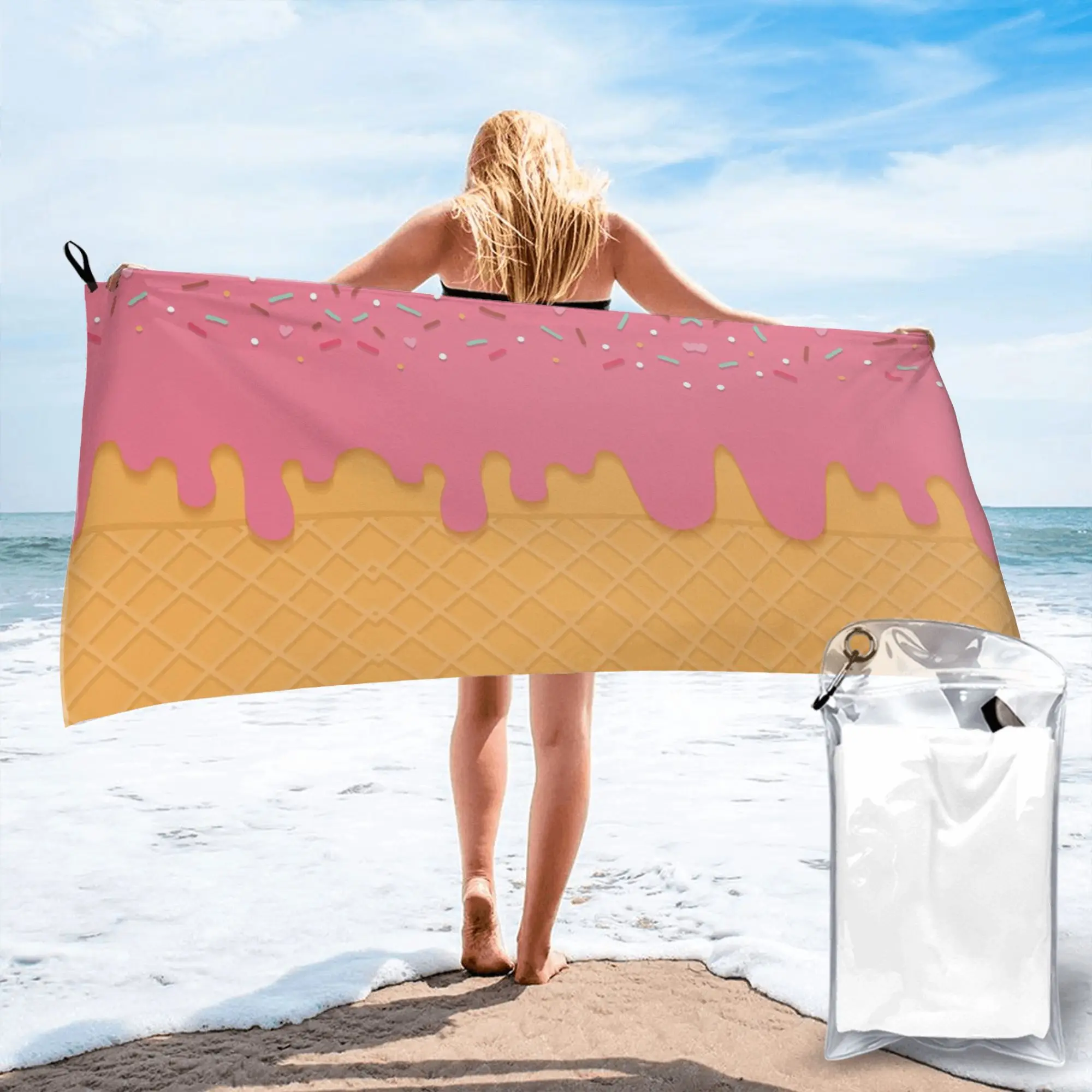 pink ice cream Beach Towel Soft Microfiber Quick Dry Absorbent Quick Towels For Pool