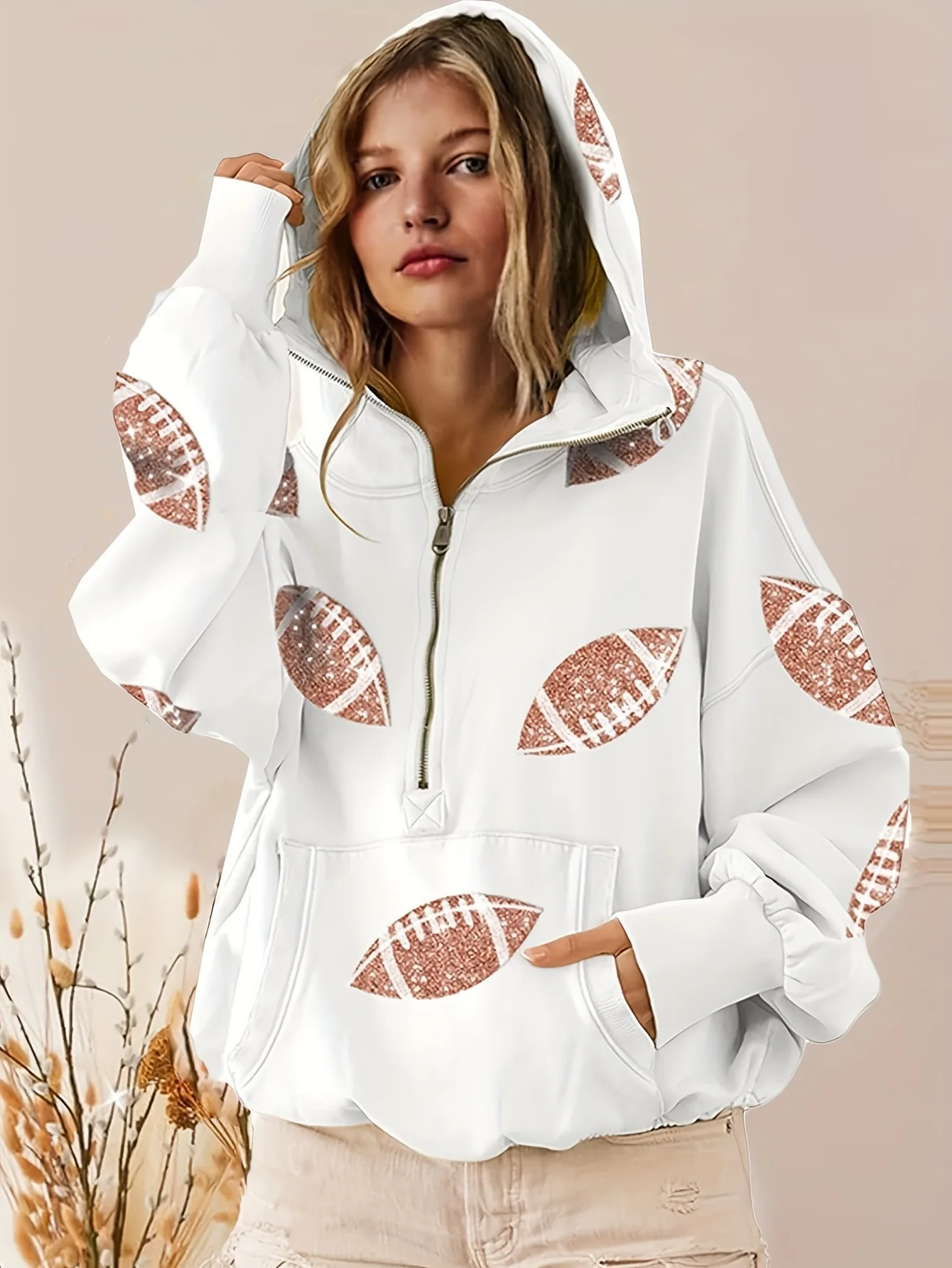 2026 Autumn women's new rugby printed casual hooded top, sweet and cool sports casual sweatshirt