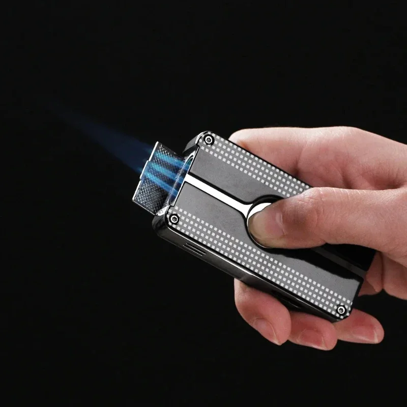 COHIBA Windproof Lighter Three Jet Blue Flame Cigar Lighter Refillable Butane Flashlight Portable Cigar Punch Texture Small Gift