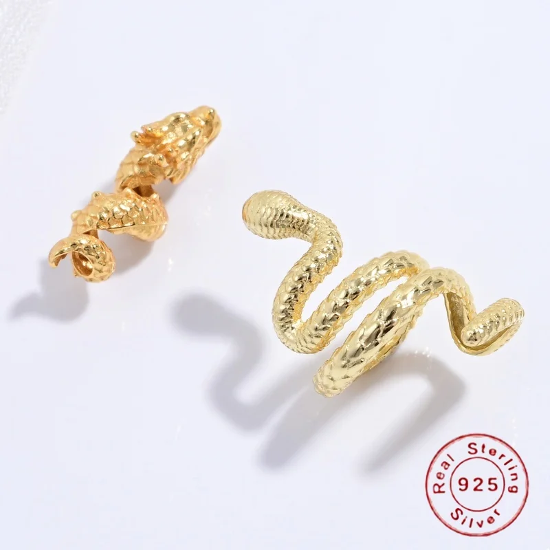 S925 Sterling Silver Dragon Snake Through-Hole Bead  Hole for DIY Bracelet Necklace Women Jewelry Gift SZ112