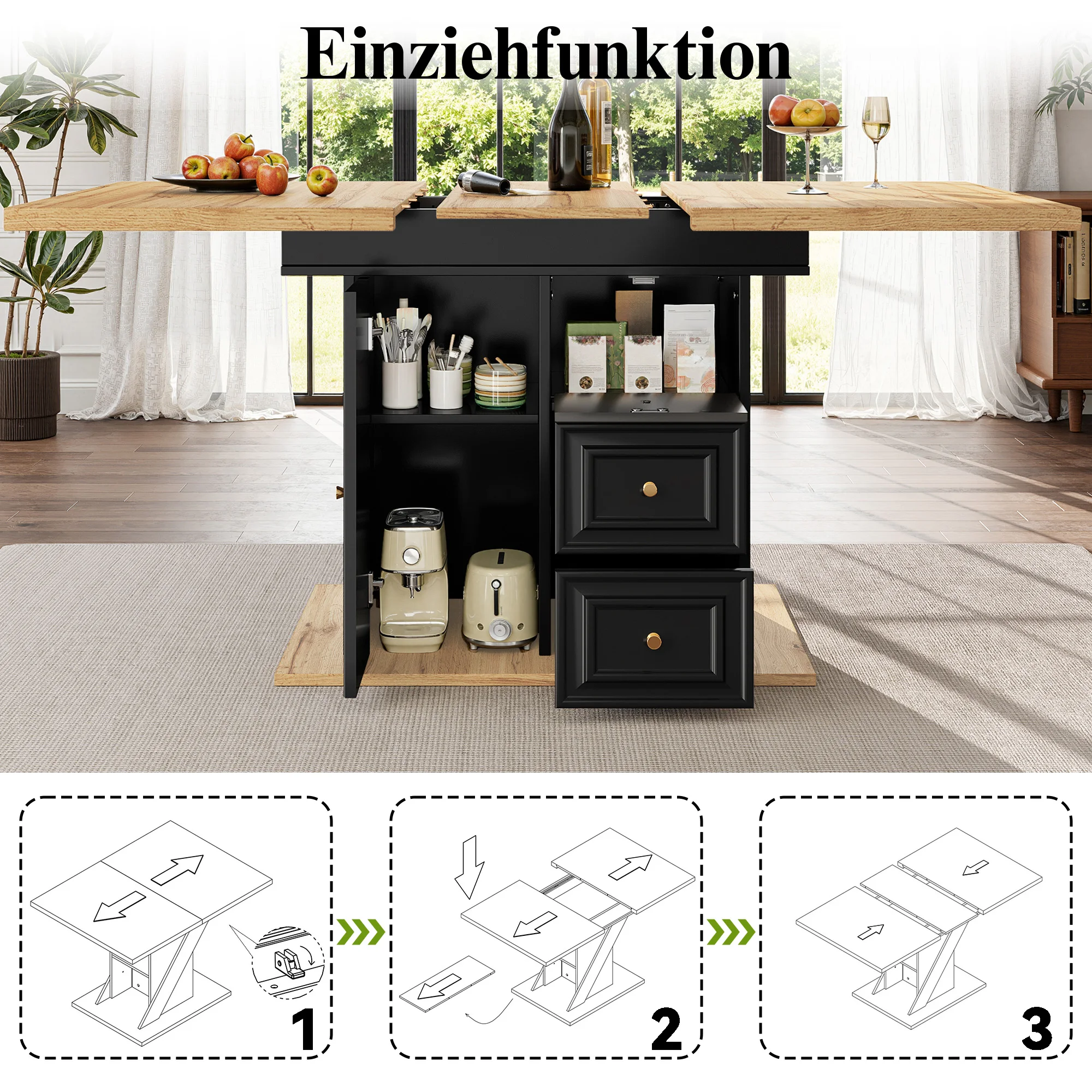 PINGGO LED-Esstisch 110(140)x80x75cm Holztisch für 6 Personen für Küche, Esszimmer, Terrasse, Garten – Detail 3