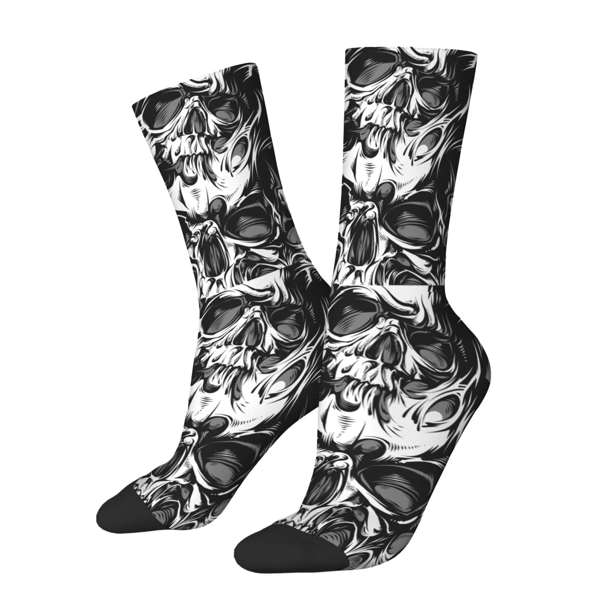 Dark Gothic Style Avant-garde Abstract Skull Print Men's Mid-calf Socks Cool and Unique Street Style Party Comfortable Socks