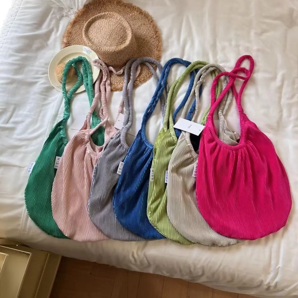 Casual Knitted Shoulder Bag Large Capacity Candy Color Tote Bag Shopping Bag Woman Girls