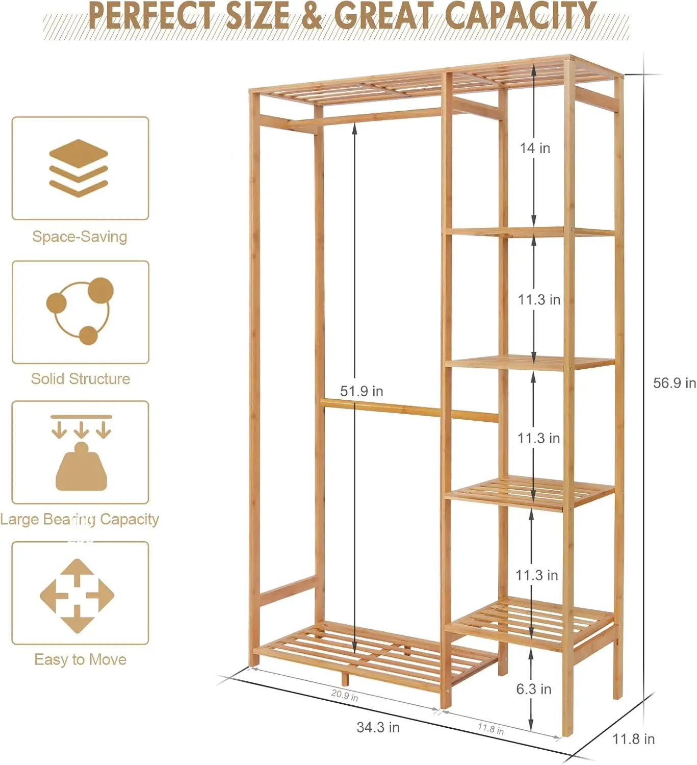 Clothing Rack with 6 Tier Storage Shelf Multifunctional Garment Organizer Wardrobe Closet for Guest Room Kids Baby Bedroom Entry