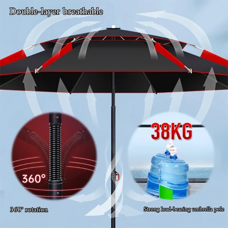 Windproof Sunshade Umbrella - Portable, Foldable with Rotation & Tilt for Beach,Garden,Pool,and Fishing-UPF 50+ Protection 2.0M