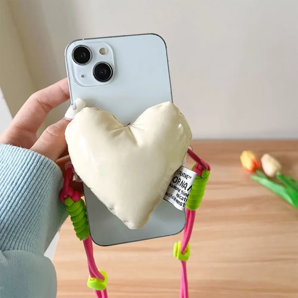 Strap Rope Mobile Phone Back Clip Holder Hanging Neck Strap Chain Rope Phone Back Clip Bracket Heart-shaped Rope Endant Decor