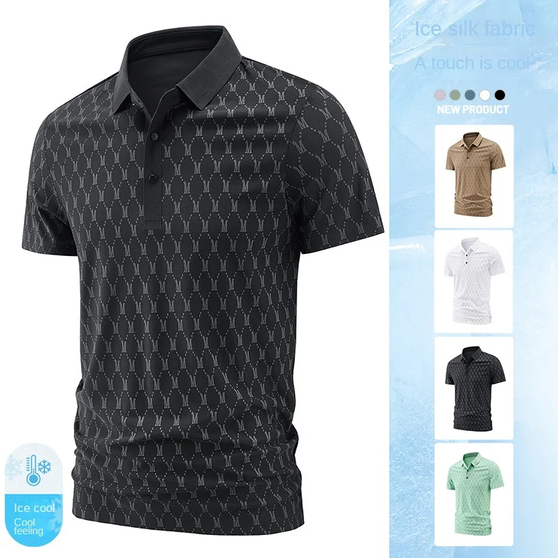 

Mens Loose Fit Quick Drying Ice Silk Seamless Short Sleeve Polo Shirt Summer Cool Lightweight Middle-Aged Casual TShirt