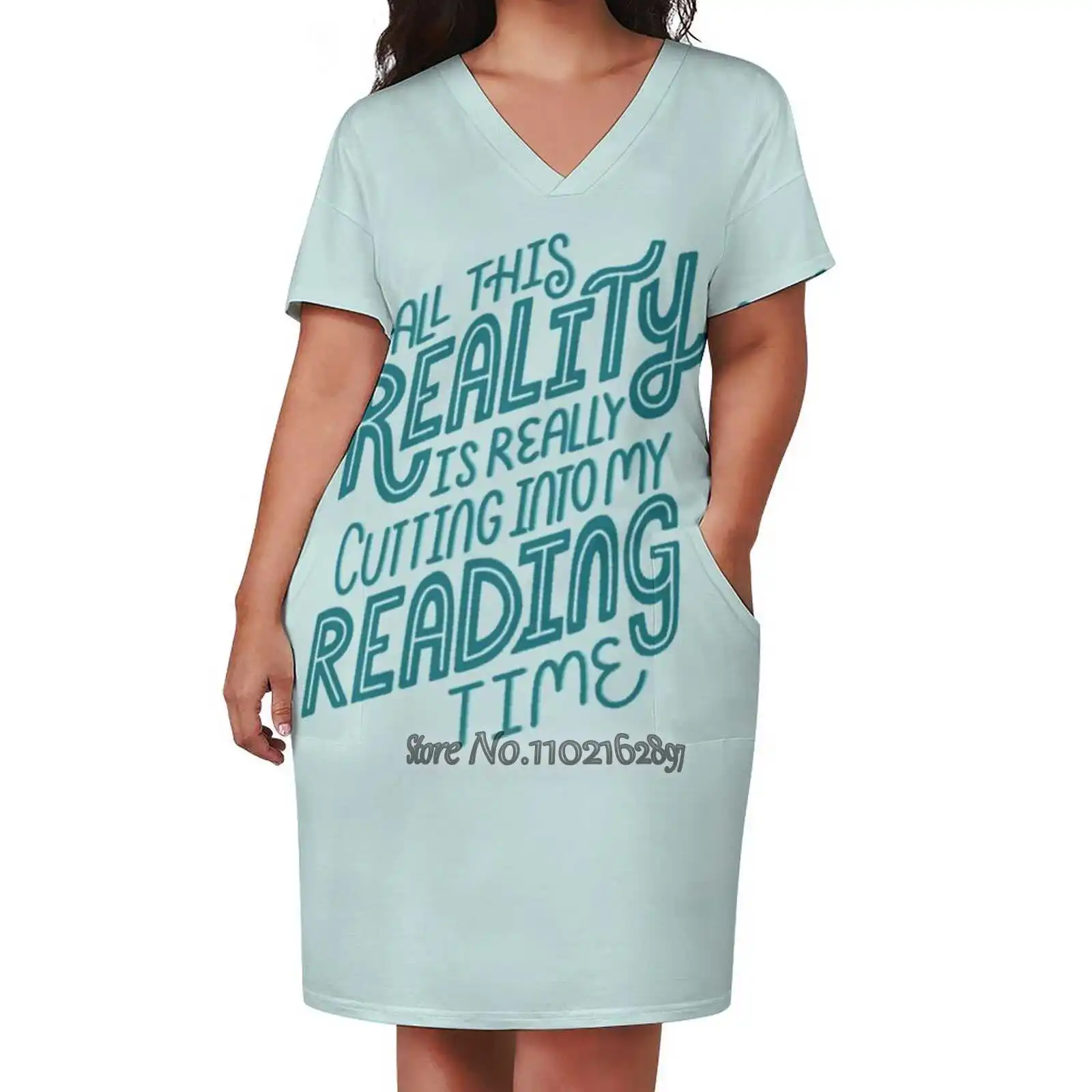 Reality Vs. Reading Book Nerd Quote Lettering Fashion Street Dress Loose V-Neck Short Sleeve Skirt Casual Party Skirt 5Xl Read