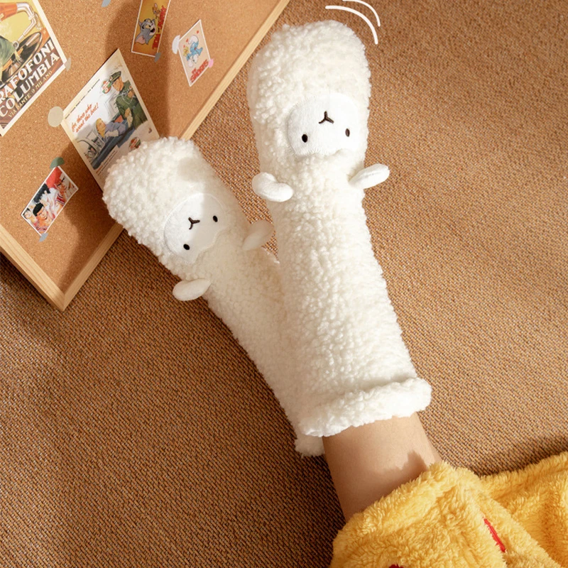 Kawaii Socks Women Funny Cute Cartoon Socks Christmas Female Gift Warm Thick Soft Fuzzy Animal Lovely Home Non-slip Socks