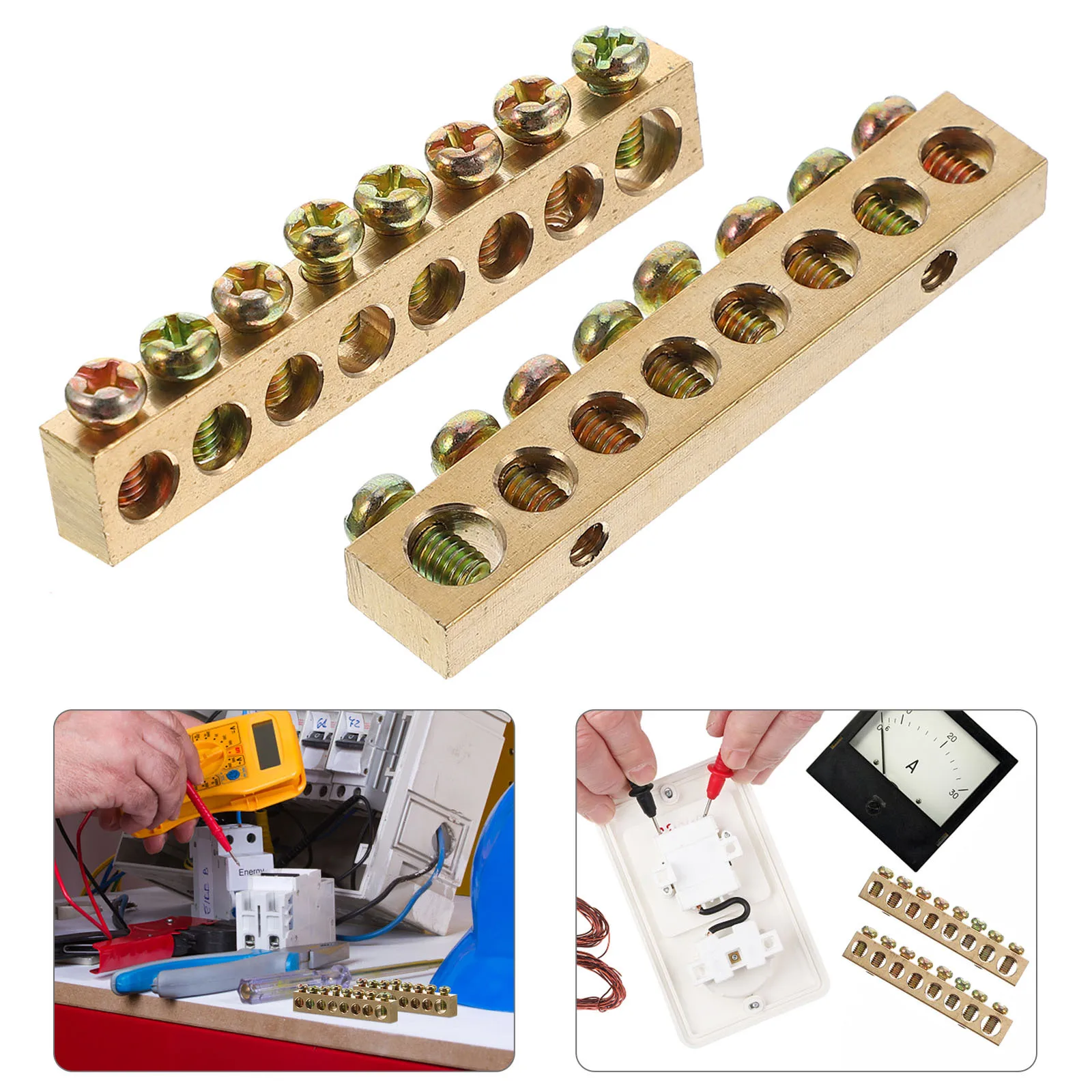 

4Pcs Copper Screw Terminal Ground Neutral Bar 8 Hole Distribution Wire Terminal Electrical Grounding Block Connector