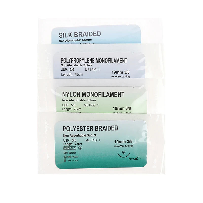 12 ชิ้น 75 เซนติเมตร 2/0 3/0 4/0 5/0 Medical เข็มเย็บไนลอนด้ายโพลีเอสเตอร์ Suture Practice Kit การสอนสาธิตการออกกําลังกาย